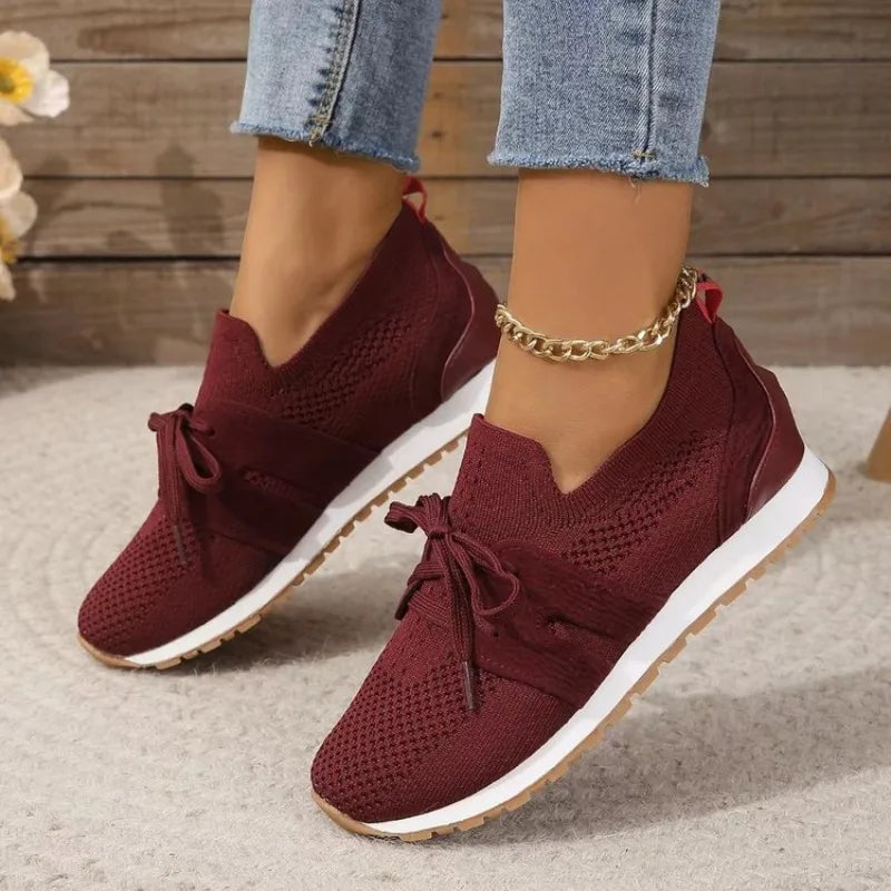 Women's Orthopaedic Pain Relief Mesh Lace-Up Sneakers - Supportive, Breathable Walking Shoes Red