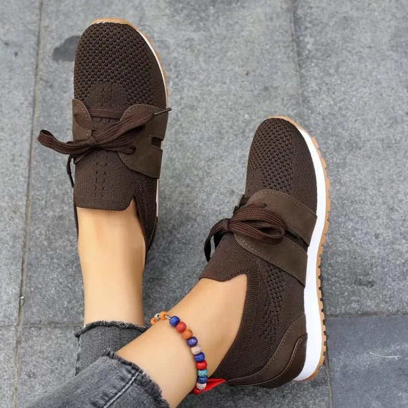 Women's Orthopaedic Pain Relief Mesh Lace-Up Sneakers - Supportive, Breathable Walking Shoes Brown