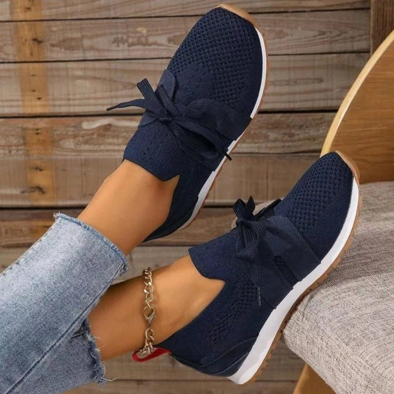 Women's Orthopaedic Pain Relief Mesh Lace-Up Sneakers - Supportive, Breathable Walking Shoes Navy