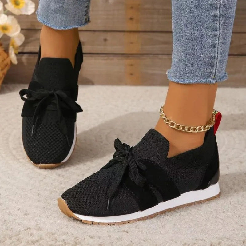 Women's Orthopaedic Pain Relief Mesh Lace-Up Sneakers - Supportive, Breathable Walking Shoes Black