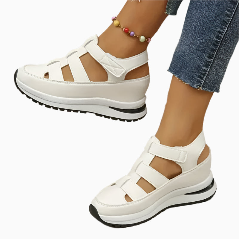 Women's Orthopaedic Pain Relief Platform Sandals with Adjustable Straps White