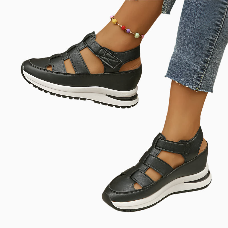 Women's Orthopaedic Pain Relief Platform Sandals with Adjustable Straps for Comfort and Support Black