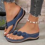 Women's Orthopaedic Sandals with Floral Detail, Comfort Sole & Toe Post Design Blue