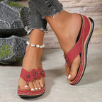 Women's Orthopaedic Sandals with Floral Detail, Comfort Sole & Toe Post Design Red