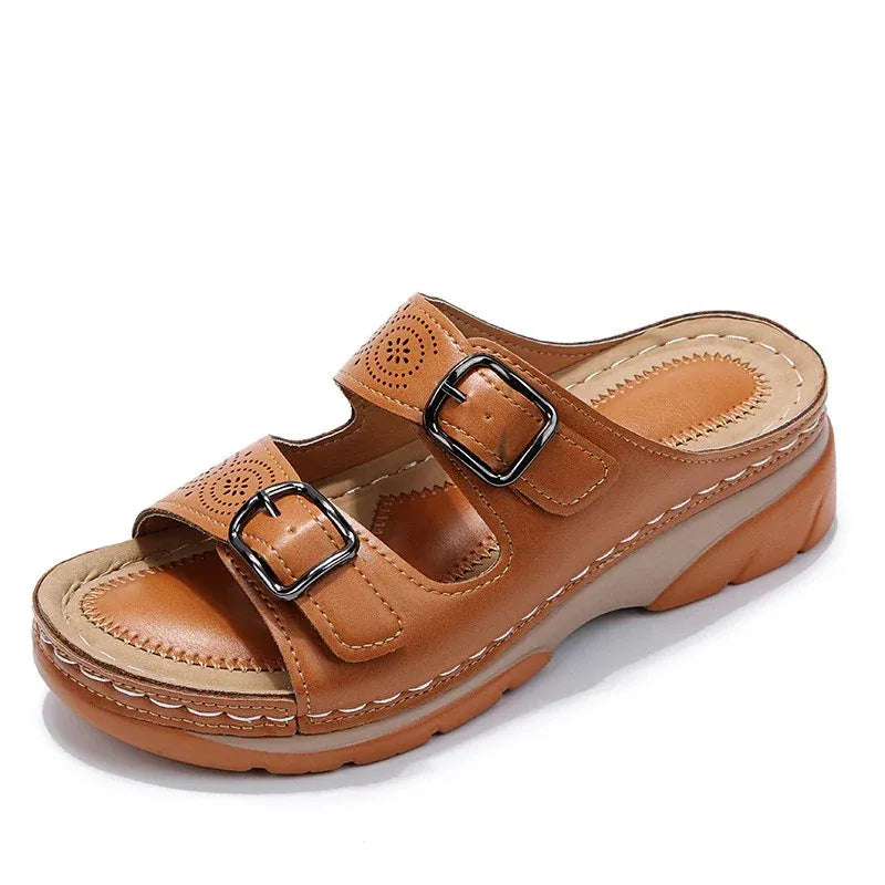 Women's Orthopaedic Pain Relief Slide Sandals with Adjustable Buckle Straps for Comfort and Support