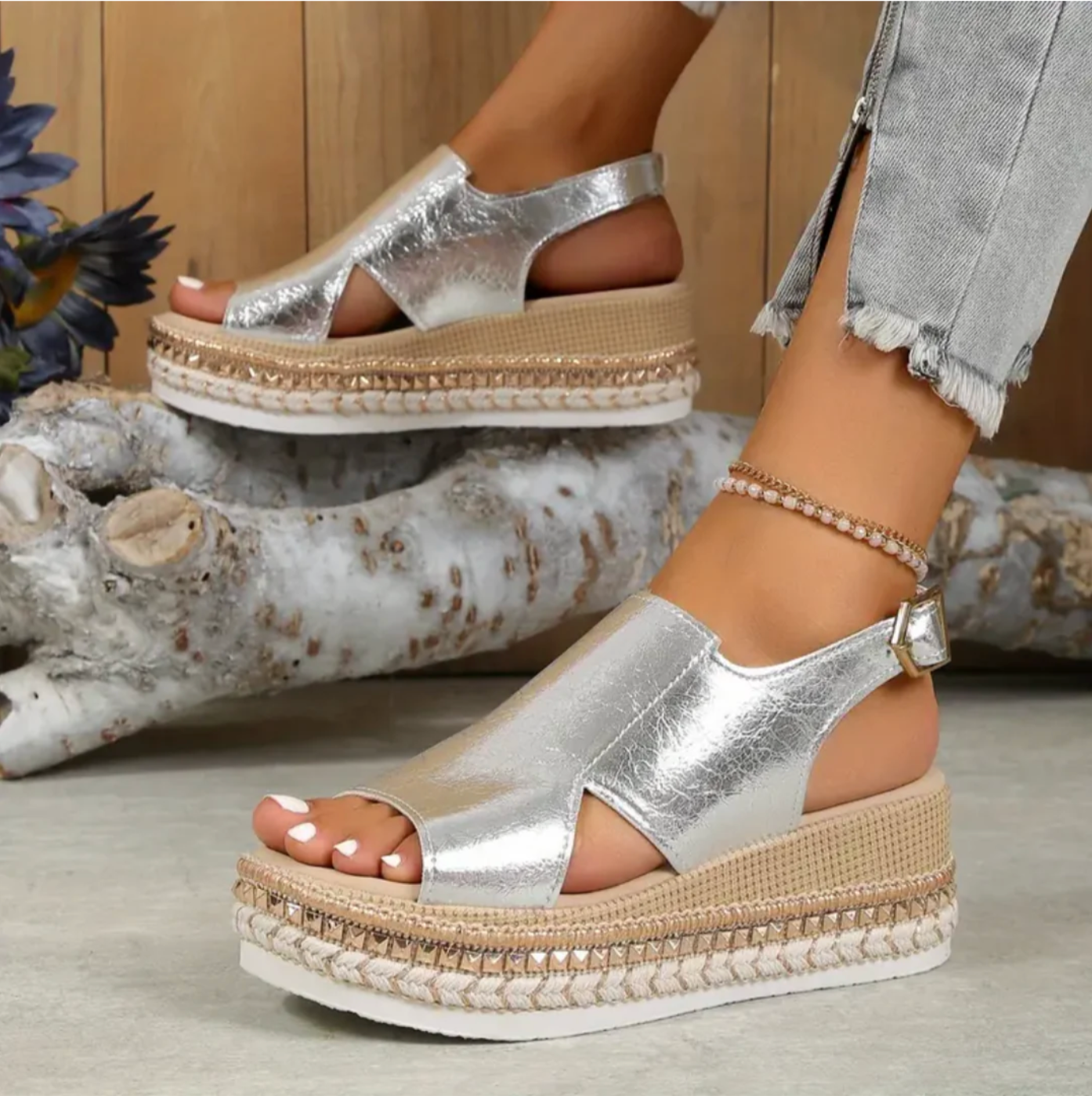 Women's Orthopaedic Slingback Platform Sandals with Supportive Comfort Silver