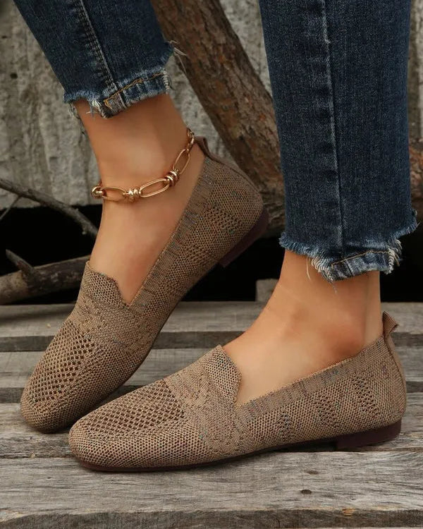 Women's Orthopaedic Slip-On Flats - Loafers with Non-Slip Sole for Comfort and Stability Khaki