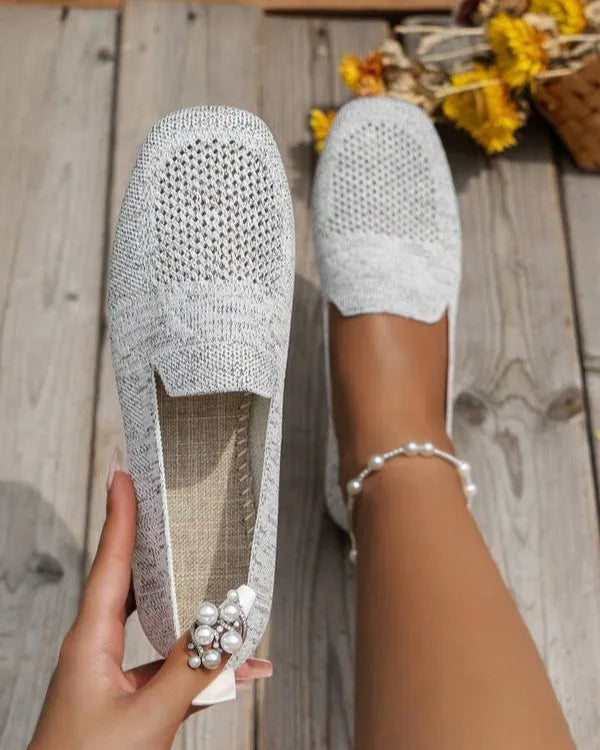Women's Orthopaedic Slip-On Flats - Loafers with Non-Slip Sole for Comfort and Stability White