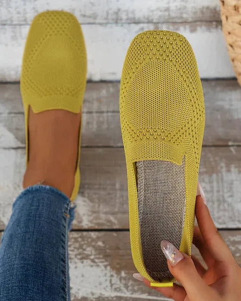 Women's Orthopaedic Slip-On Flats - Loafers with Non-Slip Sole for Comfort and Stability Yellow
