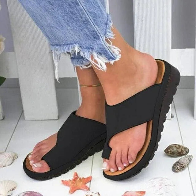 Women's Orthopaedic Slip-On Sandals with Toe Support for All-Day Comfort and Style Black