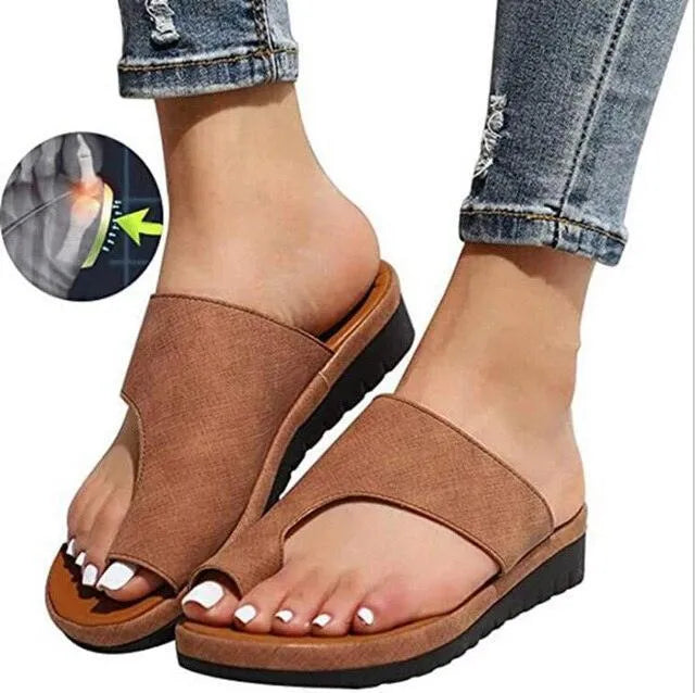 Women's Orthopaedic Slip-On Sandals with Toe Support for All-Day Comfort and Style Brown