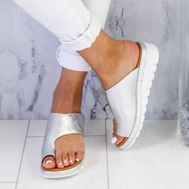 Women's Orthopaedic Slip-On Sandals with Toe Support for All-Day Comfort and Style Silver