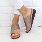 Women's Orthopaedic Slip-On Sandals with Toe Support for All-Day Comfort and Style Light brown