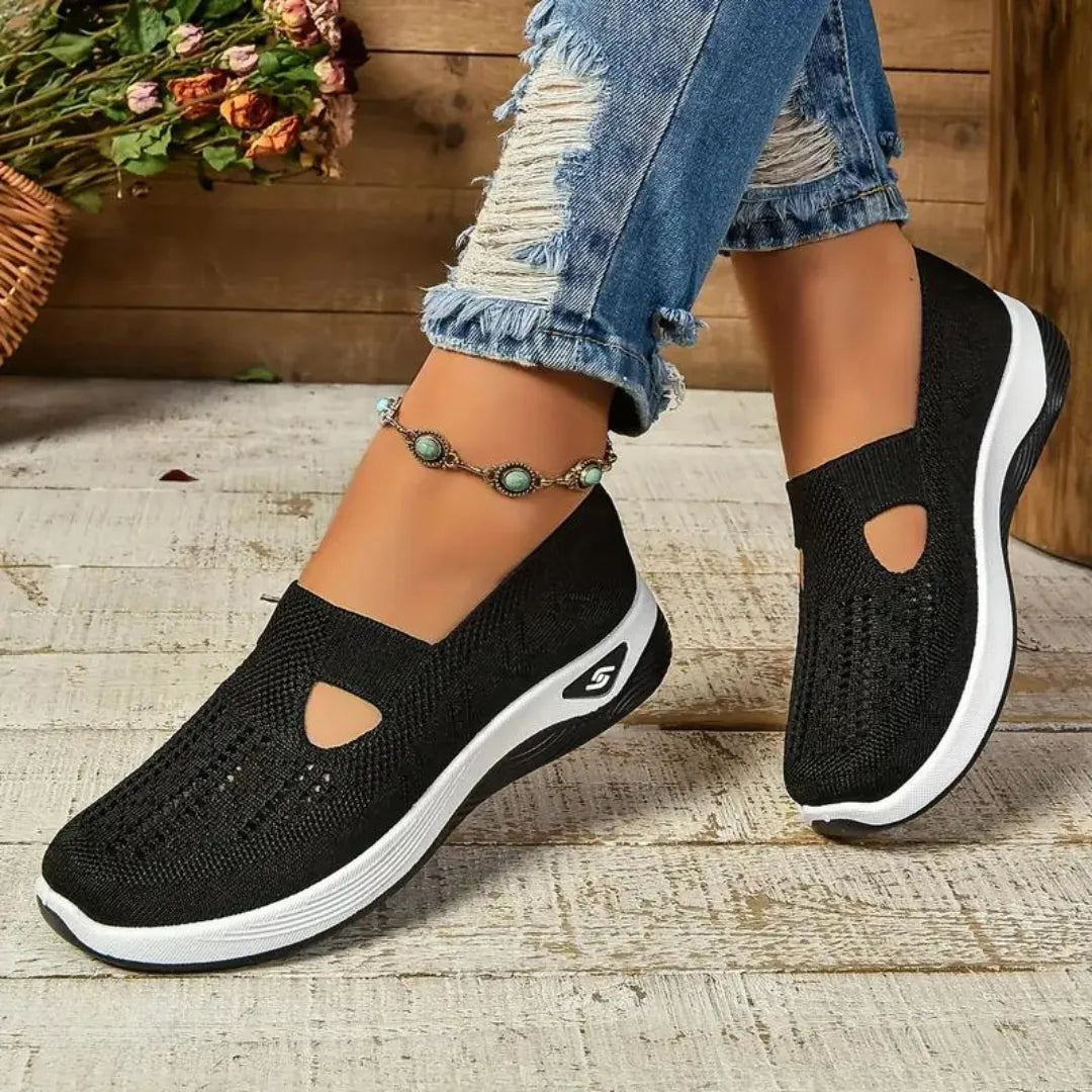 Women's Orthopaedic Slip-On Shoes with Arch Support - Breathable Comfort Footwear Black