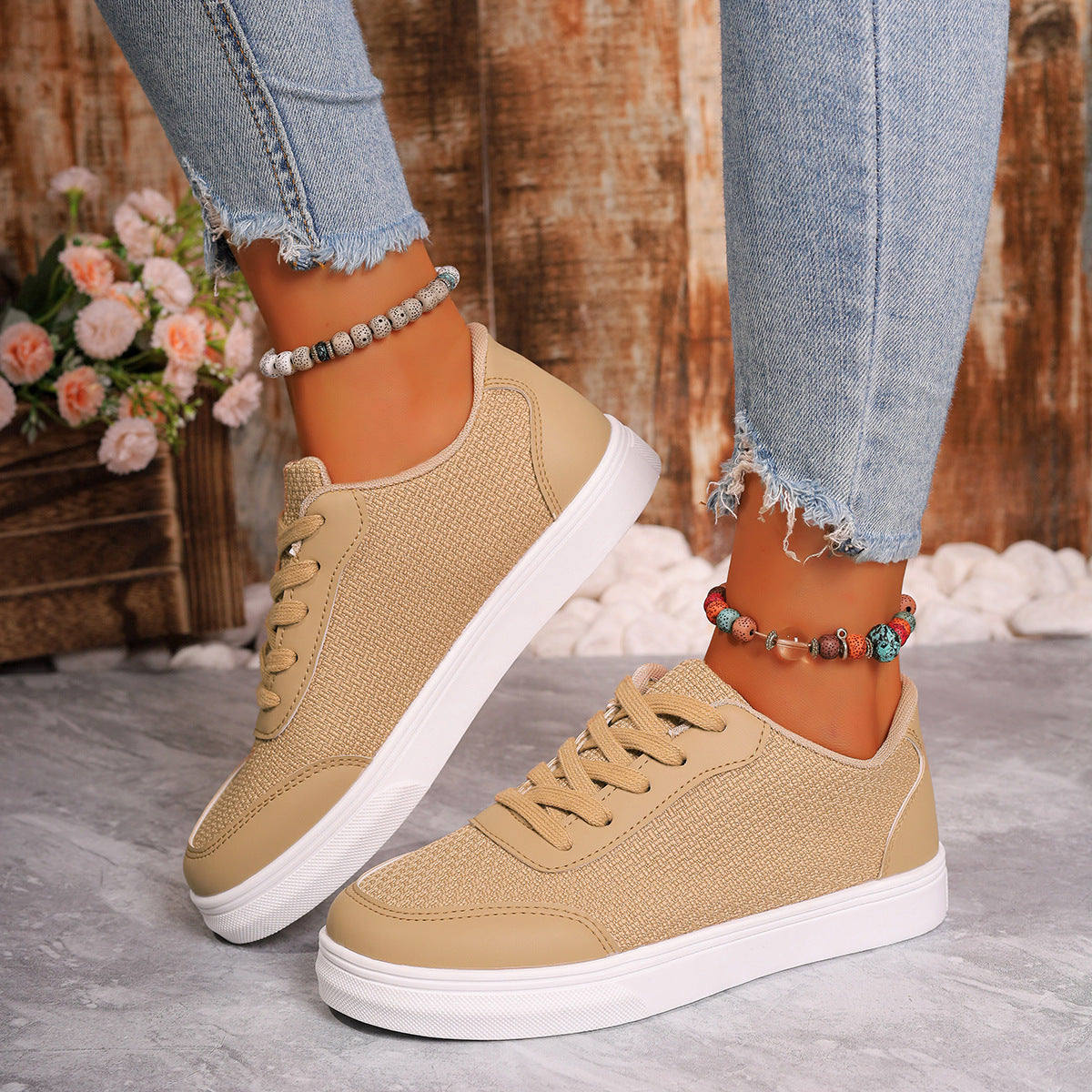 Women’s Orthopaedic Sneakers - Breathable Mesh, Cushioned Sole, Casual Fit Khaki