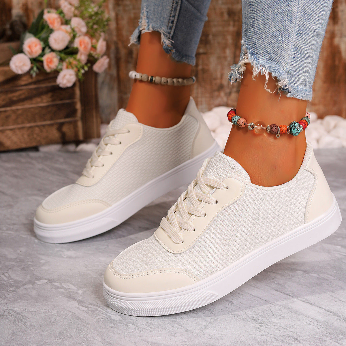 Women’s Orthopaedic Sneakers - Breathable Mesh, Cushioned Sole, Casual Fit Off-White