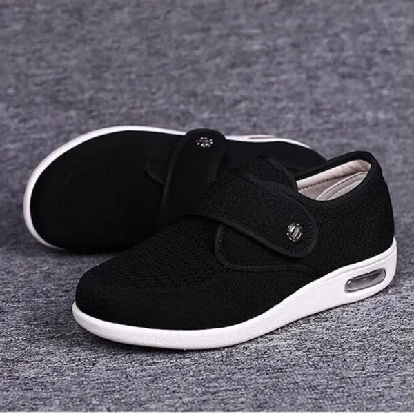 Women's Pain Relief Orthopaedic Sneakers with Adjustable Hook-and-Loop Closure for All-Day Comfort Black
