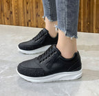 Women's Orthopaedic Sneakers with Rhinestone Detail & Snakeskin Texture Black