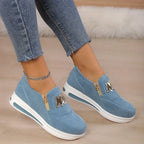 Women's Pain Relief Orthopaedic Sneakers with Zipper Detail - Stylish, Comfortable Fit for All-Day Wear Blue