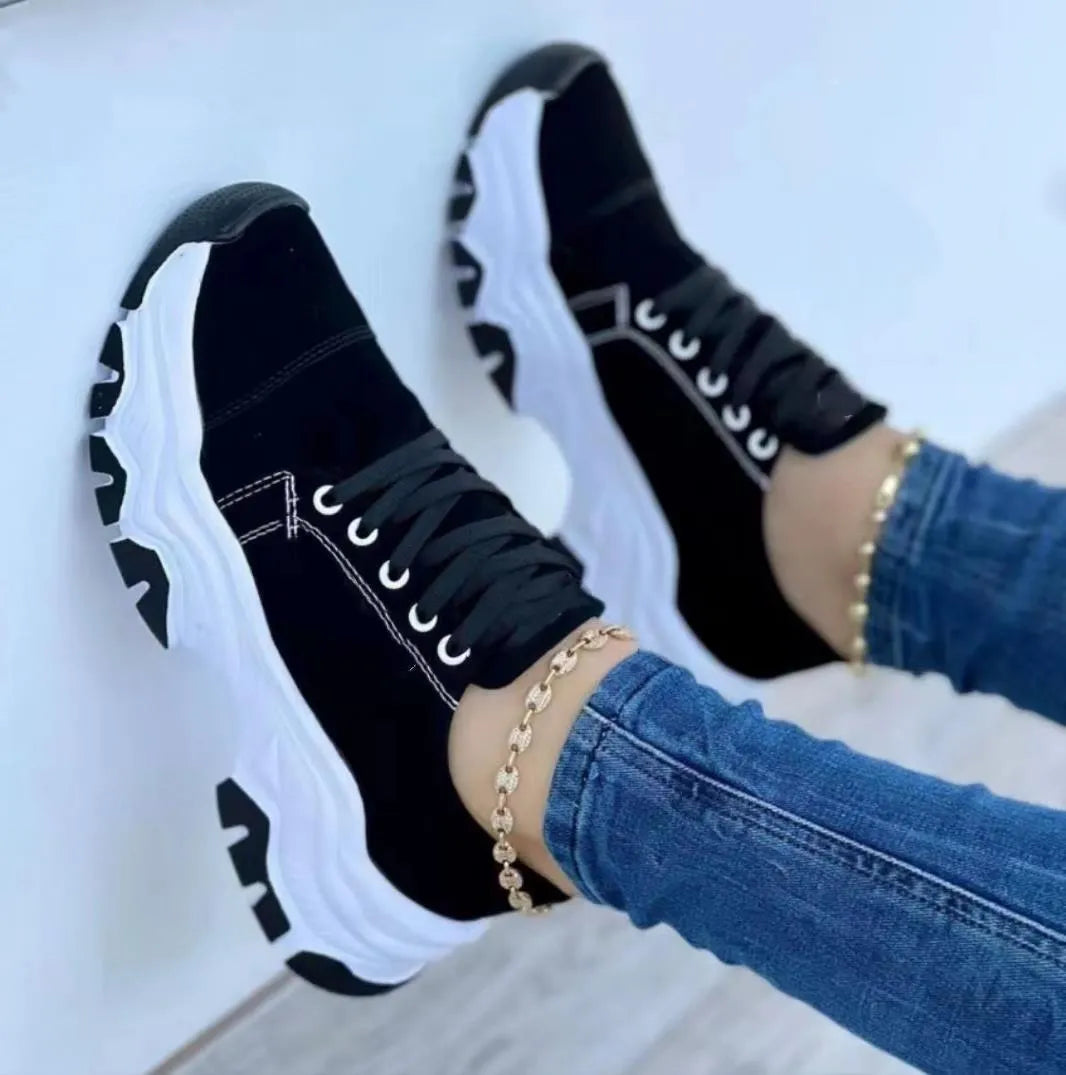 Women's Pain Relief Orthopaedic Sport Sneakers with Chunky Sole - Ergonomic Comfort & Style Black