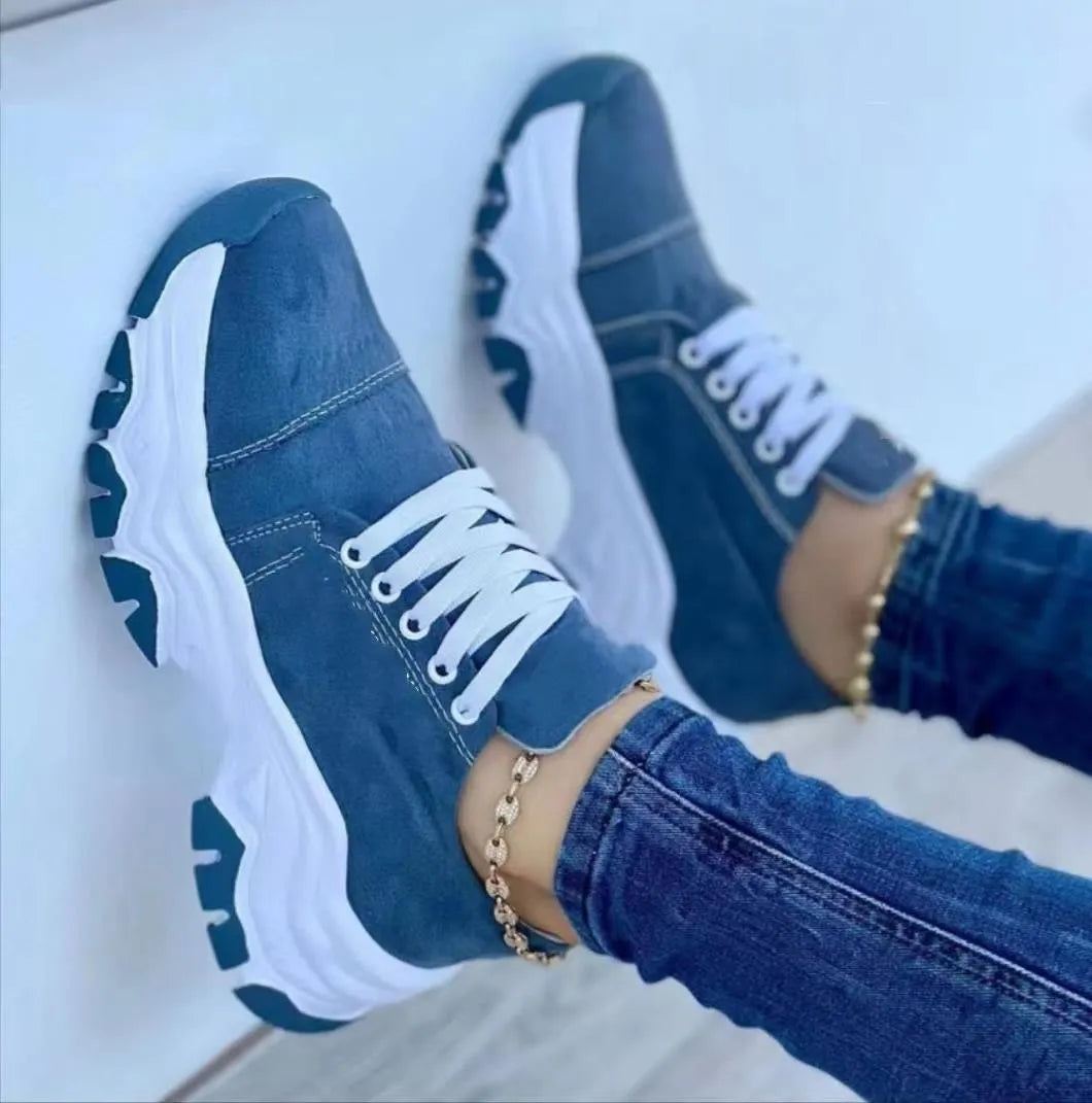 Women's Pain Relief Orthopaedic Sport Sneakers with Chunky Sole - Ergonomic Comfort & Style Blue