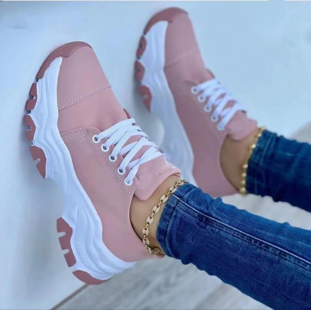 Women's Pain Relief Orthopaedic Sport Sneakers with Chunky Sole - Ergonomic Comfort & Style Pink