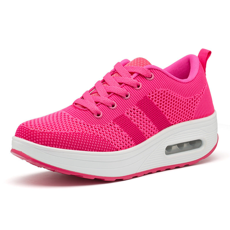 Women's Orthopaedic Sports Trainers with Air Cushion Sole - Lace-Up Style Rose Red