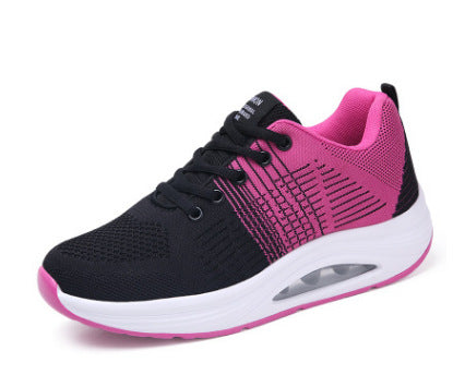 Women's Orthopaedic Sports Trainers with Air Cushion Sole - Lace-Up Style Black Pink