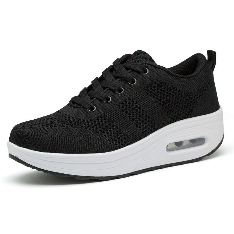 Women's Orthopaedic Sports Trainers with Air Cushion Sole - Lace-Up Style Black