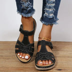 Women's Orthopaedic Walking Sandals - Arch Support, Cushioned Sole, Adjustable Strap Black