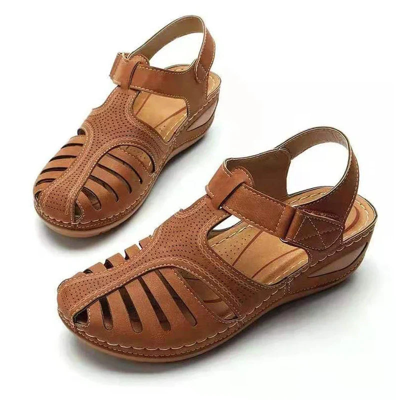 Women's Pain Relief Orthopaedic Sandals with Cut-Out Design With Adjustable Straps Brown