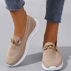 Women's Pain Relief Orthopaedic Slip-On Shoes with Gold Chain Detail Beige