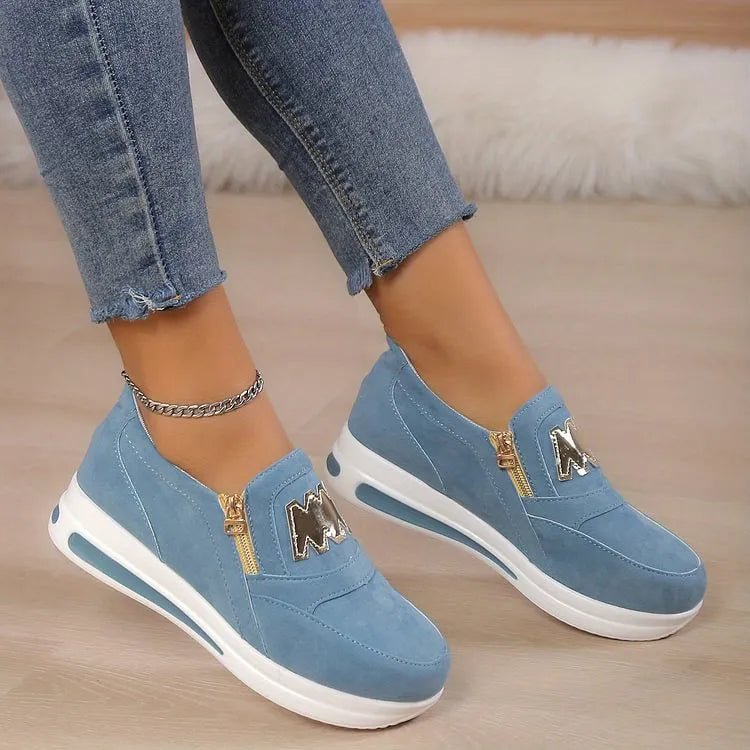 Women's Pain Relief Orthopaedic Sneakers with Zipper Detail Blue