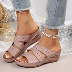 Women's Pain Relief Orthopaedic Wedge Sandals with Cutouts Pink