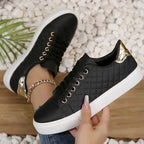 Women's Quilted Orthopaedic Sneakers with Lace-Up Closure for All-Day Comfort