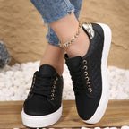 Women's Quilted Orthopaedic Sneakers with Lace-Up Closure for All-Day Comfort