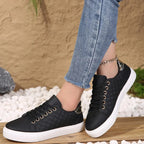 Women's Quilted Orthopaedic Sneakers with Lace-Up Closure for All-Day Comfort Black