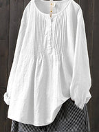 Women's Retro Casual Cotton Linen Shirt - Stylish & Comfortable Top White