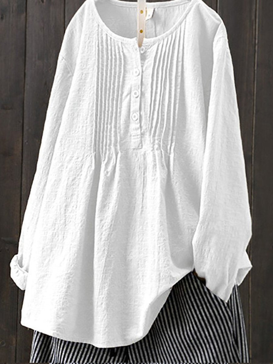 Women's Retro Casual Cotton Linen Shirt - Stylish & Comfortable Top White