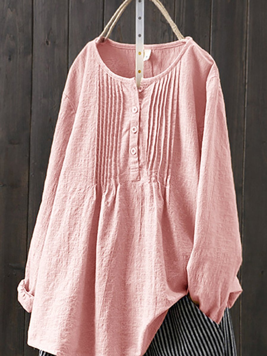Women's Retro Casual Cotton Linen Shirt - Stylish & Comfortable Top Pink
