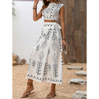Women's Sleeveless Crop Top & Wrap Midi Skirt Set - Cotton Linen Blend