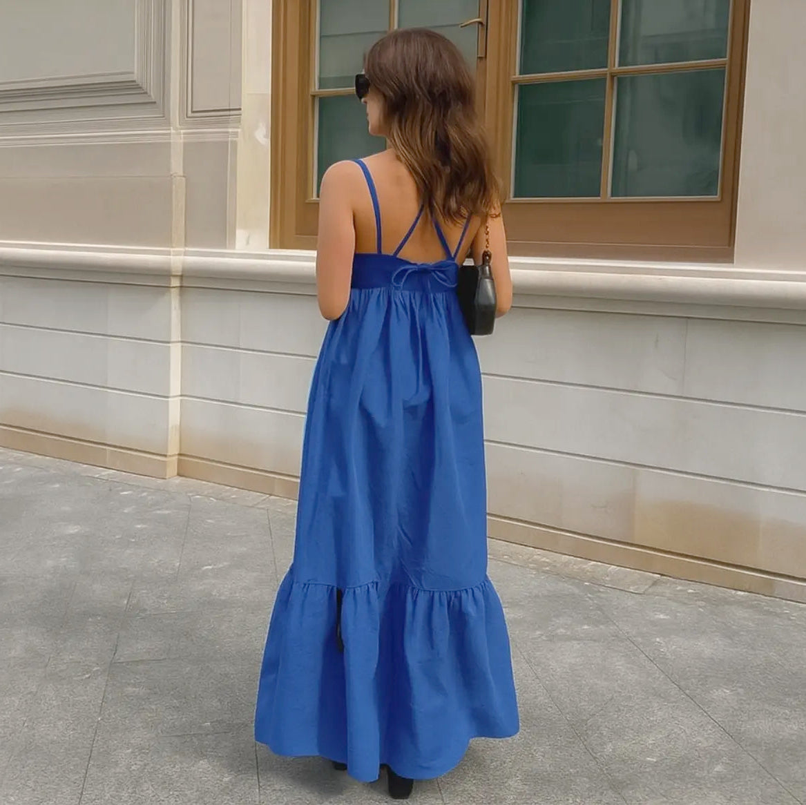 Women’s Linen Maxi Dress – Sleeveless V-Neck Tiered A-Line Summer Dress