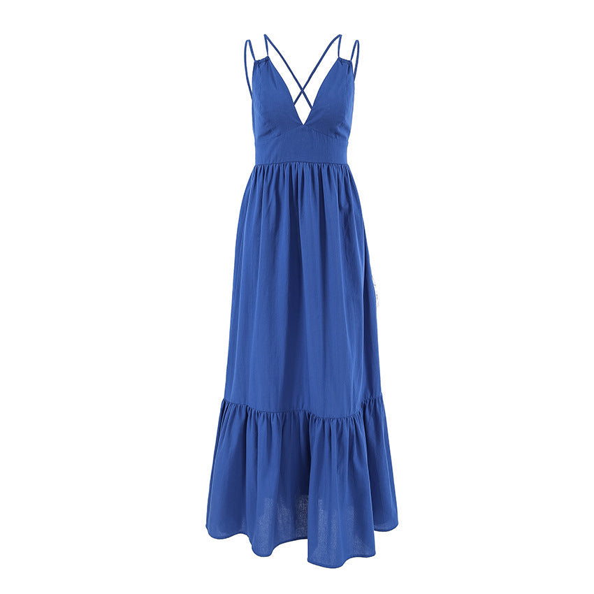 Women’s Linen Maxi Dress – Sleeveless V-Neck Tiered A-Line Summer Dress
