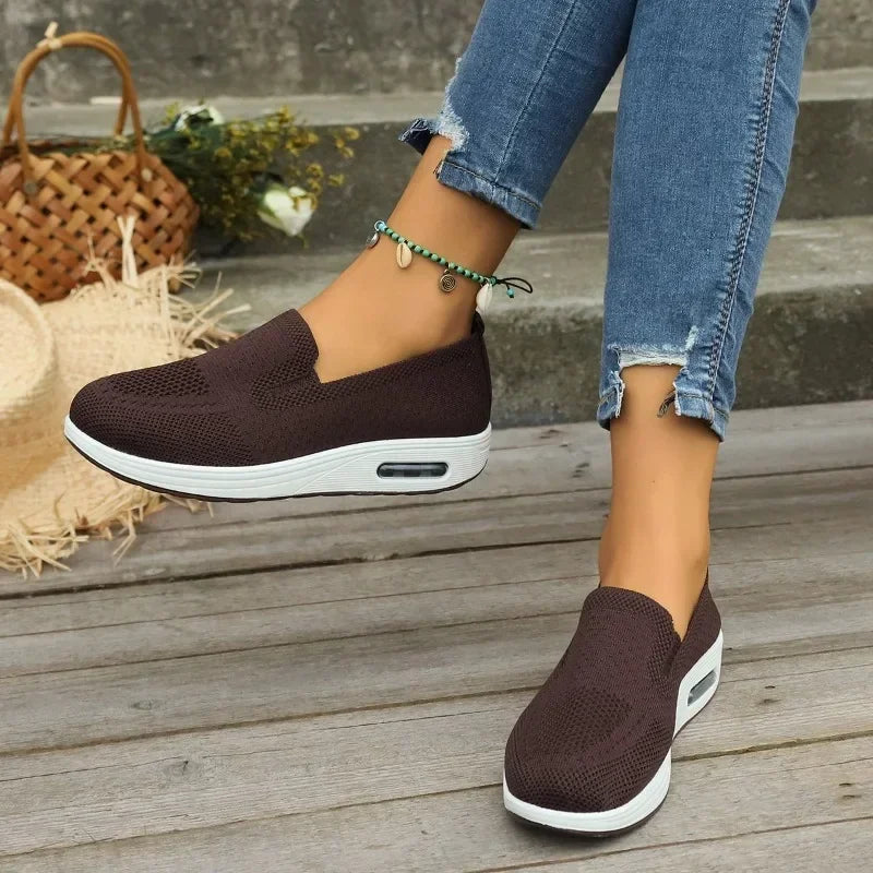Women's Slip-On Walking Shoes with Pain Relief Arch Support & Air Cushion Sole for Comfort Brown