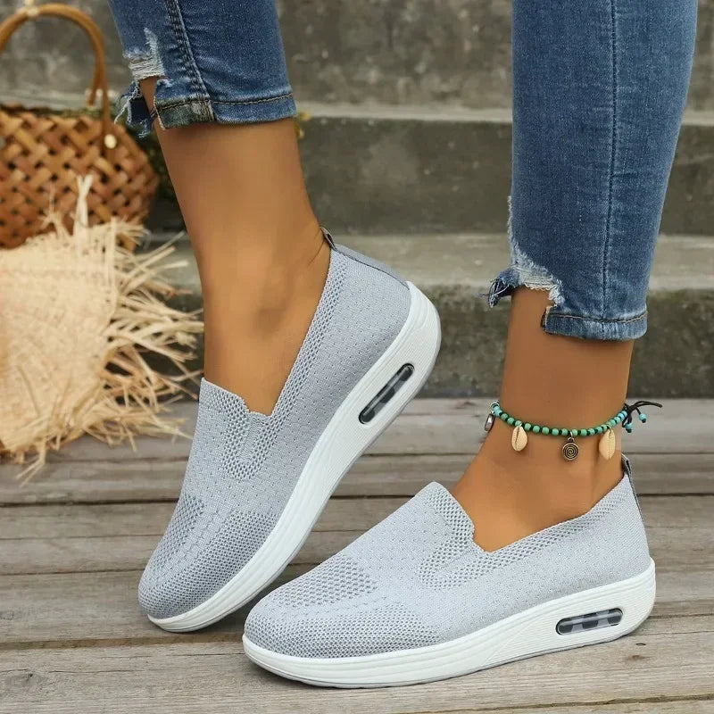 Women's Slip-On Walking Shoes with Pain Relief Arch Support & Air Cushion Sole for Comfort Grey