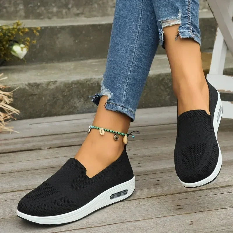 Women's Slip-On Walking Shoes with Pain Relief Arch Support & Air Cushion Sole for Comfort Black