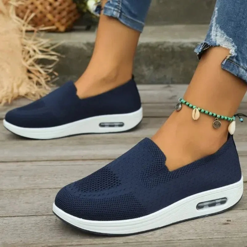 Women's Slip-On Walking Shoes with Air Cushion Sole for Comfort Blue
