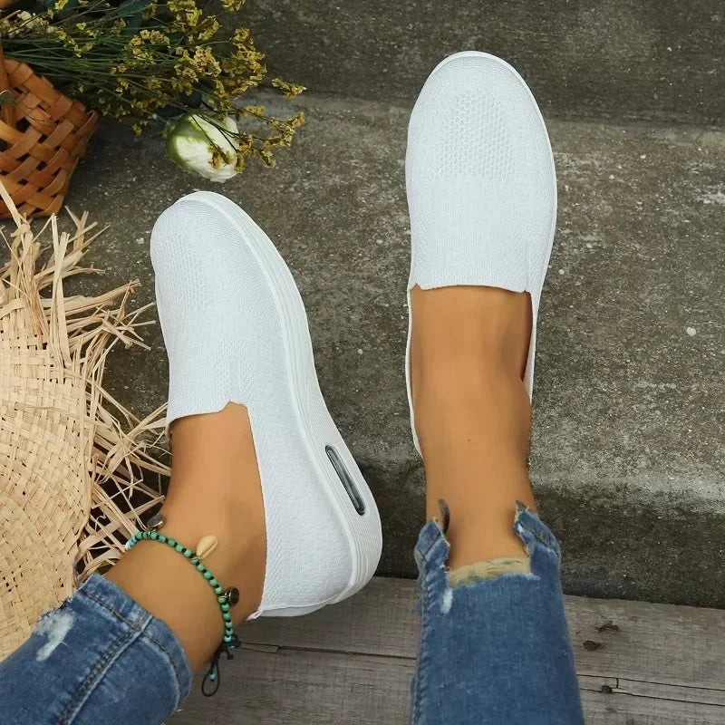 Women's Slip-On Walking Shoes with Air Cushion Sole for Comfort White