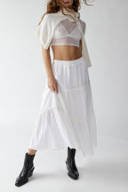 Women's Tiered Flowy Maxi Skirt - Lightweight Cotton Linen, Elastic Waist
