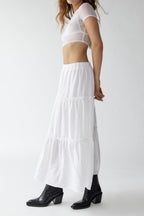 Women's Tiered Flowy Maxi Skirt - Lightweight Cotton Linen, Elastic Waist